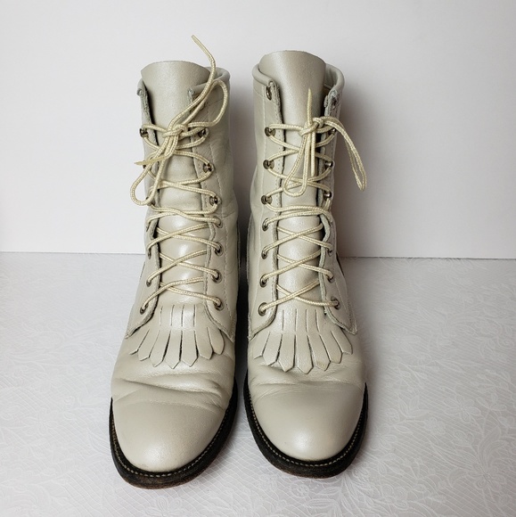 Justin Boots Shoes - Justin VTG Kiltie roper cowboy boots off white 7B